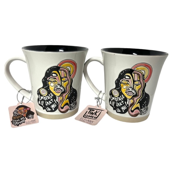 1- Hand Painted Pinklomein Mug by Eli & Ana ,Empowering, Black History, Artistic - Picture 2 of 6